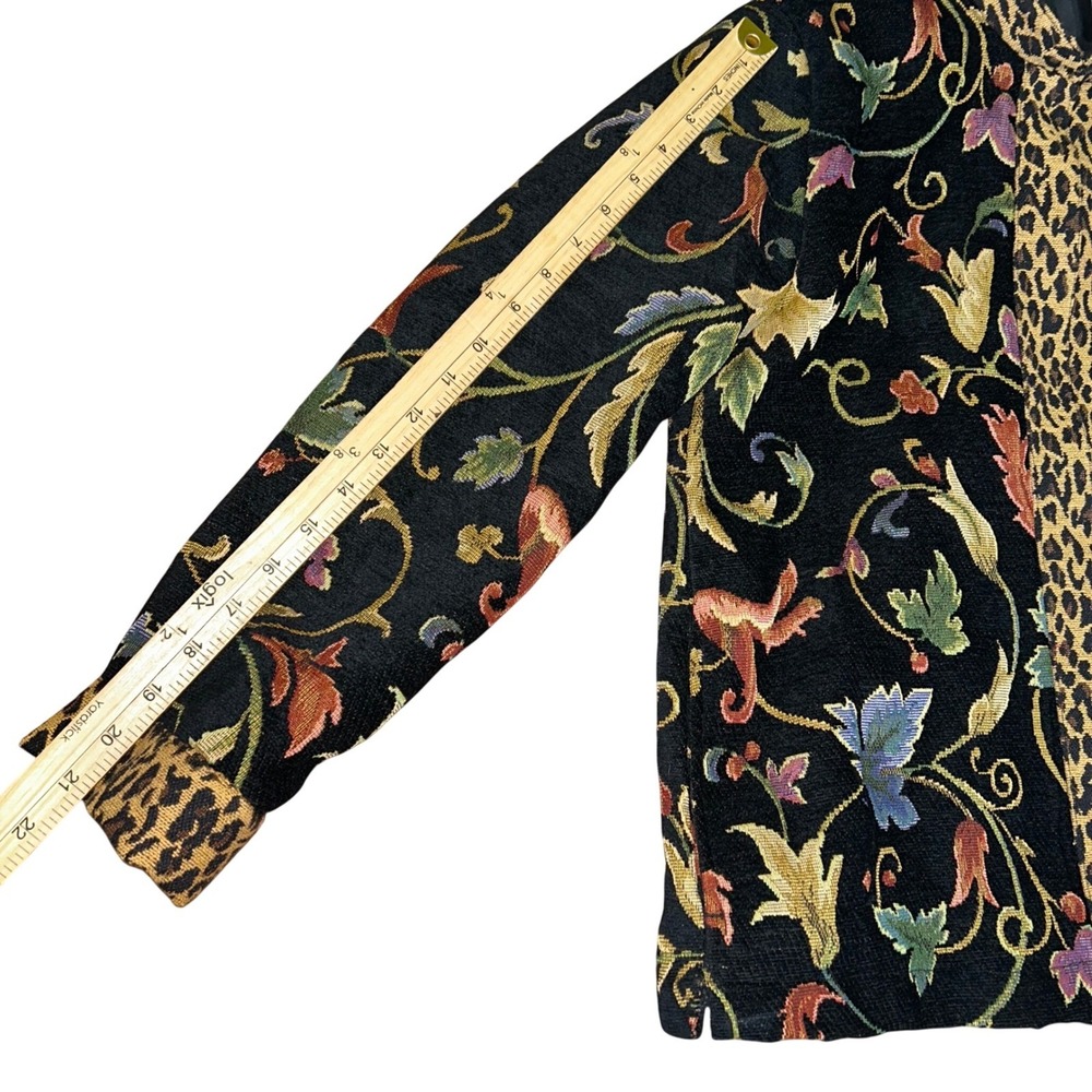 Vintage Tapestry Floral Jacket Leopard Print Trim Art Blazer Women's Medium - Picture 7 of 8